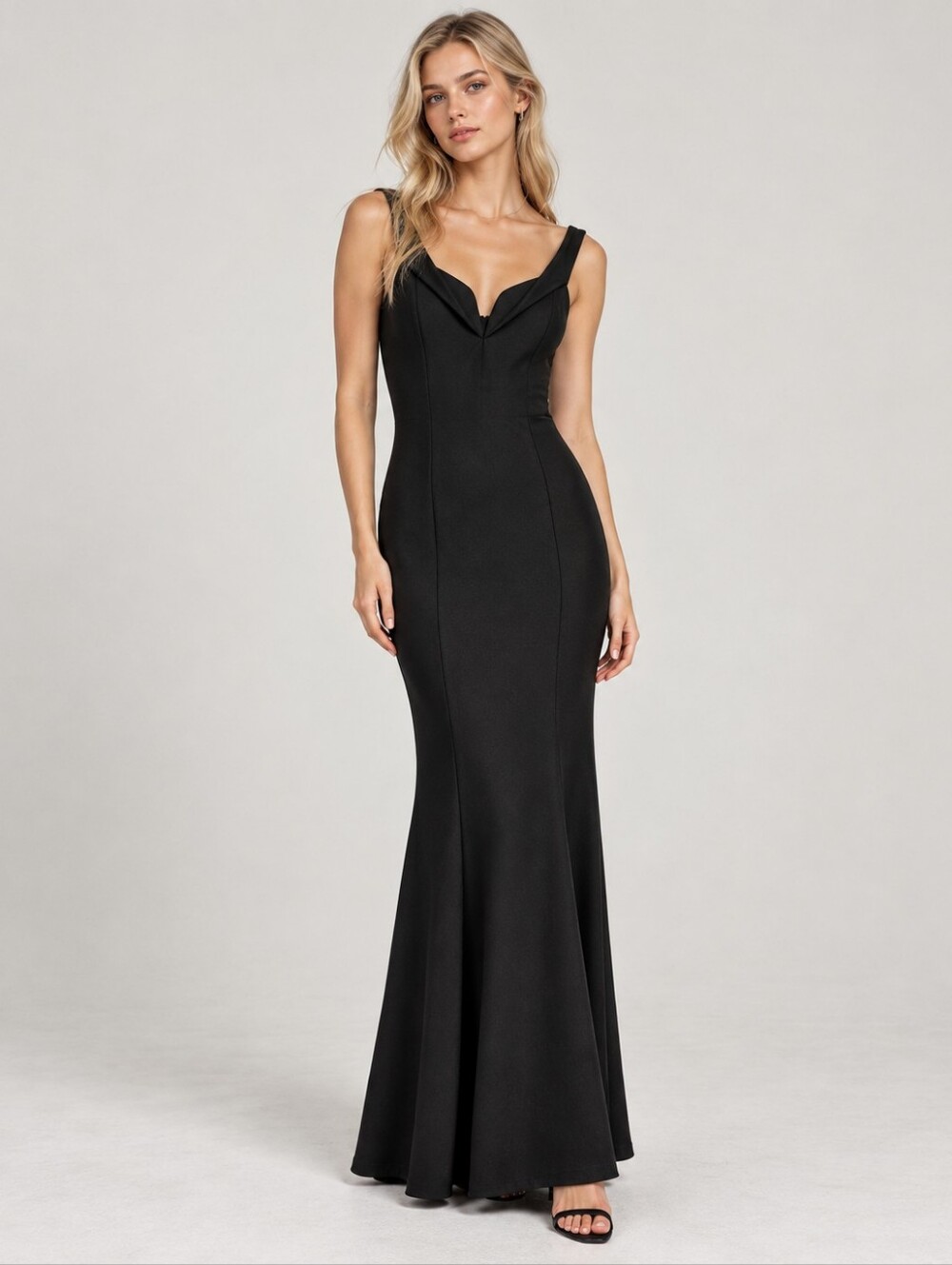 Vintage 90s Fiesta Fashion Maxi Dress Size XL Sweetheart Neckline Black Gown
